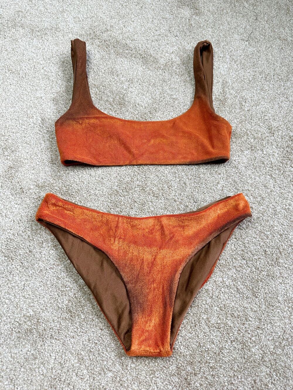 Jade Swim Rounded Edges Orange Brown Ombre Bikini Size Small